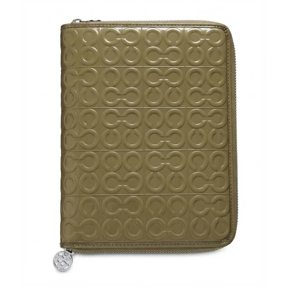 Flawed Gem! Coach Olive Green Patent Leather Signature C Zip Around Portfolio